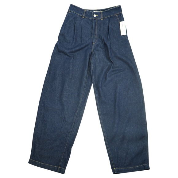 Frame Denim Denim - FRAME The Tapered Trouser Jeans 27 NWT Dark Rinse Pleated Wide Leg Denim